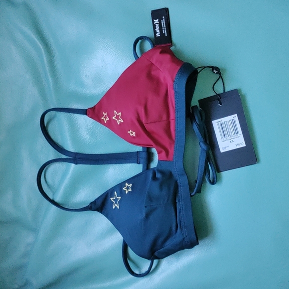 Hurley Other - 🆕WT😎HURLEY🌟GOLD🌟STARS🫶SURF🌊SWIM🫶👙TOP🤙XS❤️💙HYBRID🌞🥵